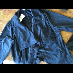 Faux Suede Navy open front blazer